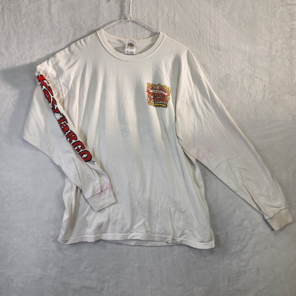 Fruit of the Loom Key Largo Stone Crab Seafood Festival Long Sleeve Tee XL White
